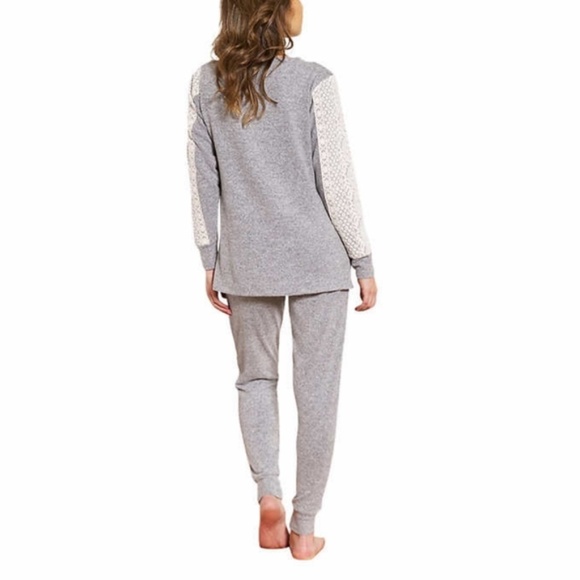 New! Flora Nikrooz sz L Large Ladies' Crochet Lace Lounge Set Gray NWT - Picture 4 of 7